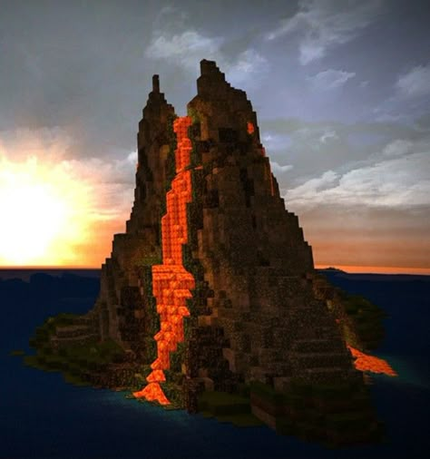 Minecraft Volcano Base, Minecraft Volcano Build, Volcano Minecraft, Minecraft Lava Builds, Minecraft Lava Farm, Minecraft Lava And Water Tower, Lego Volcano, Minecraft Terraforming, Fire Kingdom