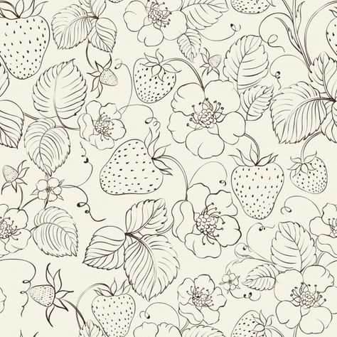 Strawberries And Flowers, Strawberry Background, Wallpaper Seamless, Strawberry Flower, Background Drawing, Flower Pattern Design, Floral Drawing, Mini Drawings, Cute Patterns Wallpaper