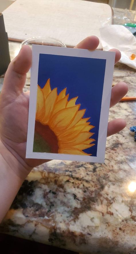 Sunflower on a clear day Spotify Polaroid, Song Polaroid Painting, Pressed Sunflower In Frame, Sunflower Record Painting, Sunflower Polaroid Painting, Gouche Painting Sunflower, Birthday Cards Diy, Diy Cards, Sunflower