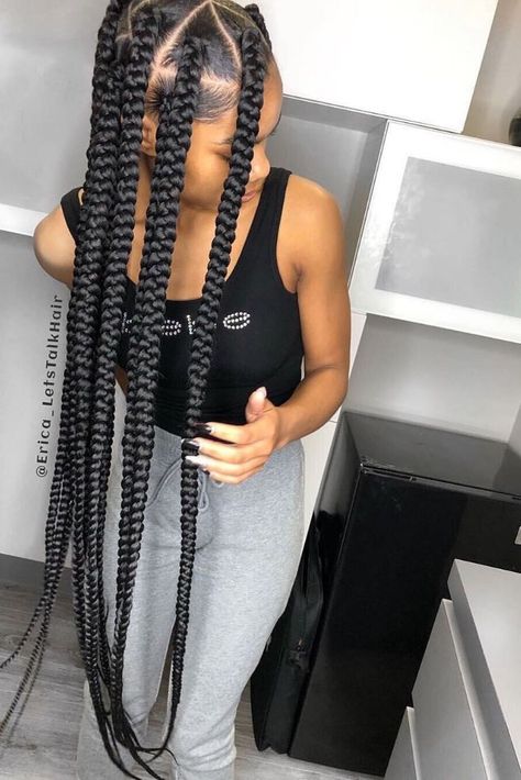 Jumbo Box Braids Styles, Quick Braids, Braided Hairstyles For Black Women Cornrows, Twisted Hair, Big Box Braids Hairstyles, Jumbo Box Braids, Feed In Braids Hairstyles, Box Braids Hairstyles For Black Women, Braided Cornrow Hairstyles