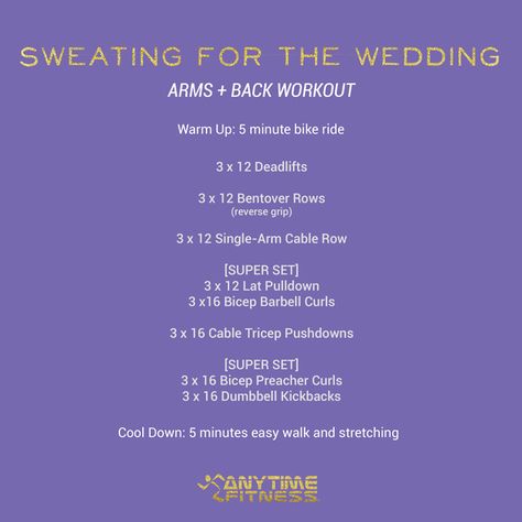 Sweating for the Wedding: Arm + Back Workout 30 Day Wedding Workout, Wedding Dress Workout Plan, Arm Back Workout, Wedding Arms Workout, Arm And Back Workout, Wedding Dresses Tight, Wedding Dresses Tight Fitted, Back Of Arm Exercises, Wedding Arms