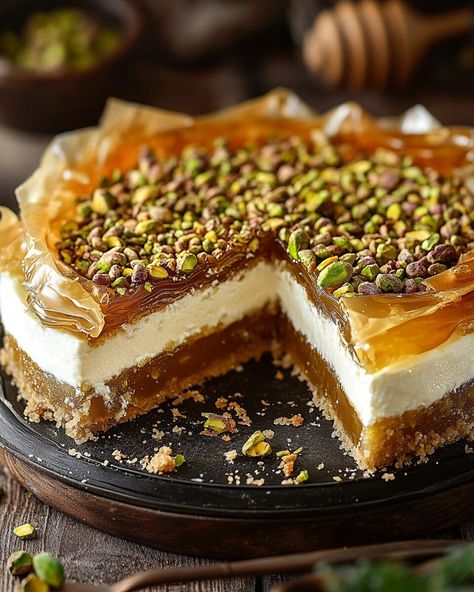 Advertisement Prepare to be swept away by the symphony of flavors that this Honey Pistachio ... Read more Honey Pistachio, Pistachio Dessert, Baklava Cheesecake, Pistachio Baklava, Roasted Walnuts, Xmas Dinner, Classic Cheesecake, Phyllo Dough, Honey Syrup