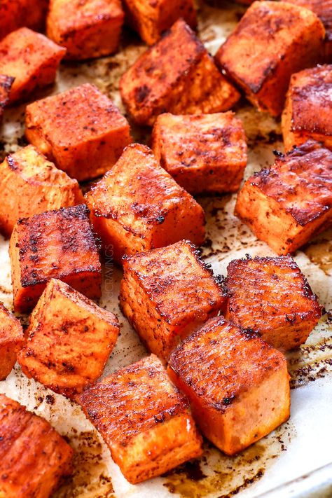 Oven Roasted Sweet Potato Cubes - Carlsbad Cravings Roast Sweet Potato Recipes, Sweet Potatoe Baked, Cubed Potatoes In Oven, Baking Sweet Potatoes In Oven, Bake Sweet Potato In Oven, Roasted Sweet Potato Recipes, Baked Sweet Potato Oven, Roast Sweet Potatoes, Sweet Potatoes Roasted