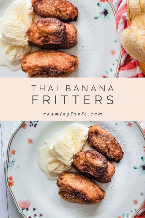 Thai Banana, Deep Fried Bananas, Banana Fritters, Fried Bananas, Coconut Ice Cream, Banana Coconut, Sesame Seeds, Deep Fried, Coconut Milk