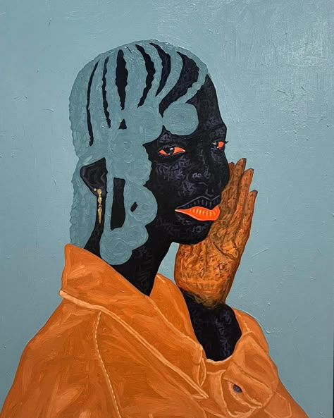 "Koroba Mood" Oil on Canvas 2024  Artist: Kwesi Botchway @artistkwesibotchway  #kwesibotchway If Orange Was A Place, Pro Black Art, Black Art Work, African Contemporary Art, Dope Artwork, Black Paintings, Media Wall Art, Mixed Media Wall Art, Art Statues