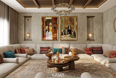 Middle Eastern Living Room, Arabic Majlis Design, Modern Majlis Design, Arabian Interior Design, Arabian House Design, Arabic Style Living Room, Arabian Majlis, Majles Design, Room Divider Living Room