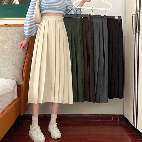 Long Tennis Skirt, Korean Pleated Skirt, Pleated Skirt Long, Style Pleated Skirt, Skirt Tennis, Long Outfit, Skirt Korean, Hip Hip, Skirt Long