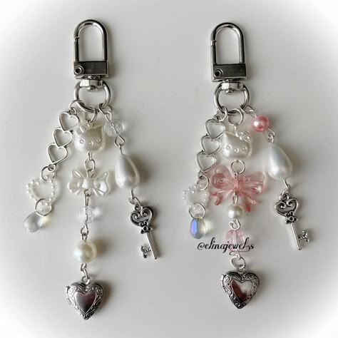 ❦ coquette keychains in white&pink colors! and one strawberry keychain ❦ for sale on my tise and etsy! (links in my carrd!) ❦ #beadedjewelry #beadednecklace #beadedbracelet #smallbusiness #handmadejewelry #pinterestjewelry #coquette #coquettejewelry #beadedjewellery #handmadejewellery#pinterestjewellery #coquettejewellery Coquette Keychain, Strawberry Keychain, One Strawberry, Black Coquette, Beaded Bouquet, Pinterest Jewelry, Shrinky Dink, Matching Keychains, Handmade Jewelry Tutorials