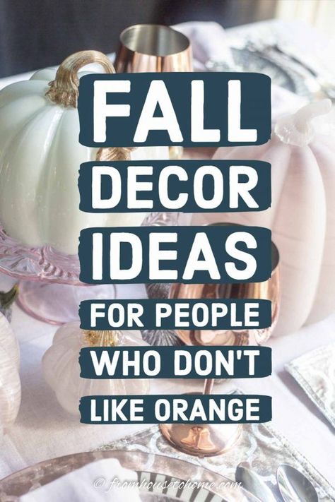 I LOVE these fall home decorating ideas that use non-traditional colors. I'm not a big fan of orange and other autumn colors so this is perfect for my seasonal living room decor!  #fromhousetohome #autumndecor #falldecor #falldecorating #fallhomedecor #thanksgiving Traditional Fall Decor, Fall Home Decor Ideas, Decorating For Fall, Mercury Glass Candle Holders, Fake Pumpkins, Fall Vignettes, Decor Color Schemes, Metal Pumpkins, White Ginger Jars