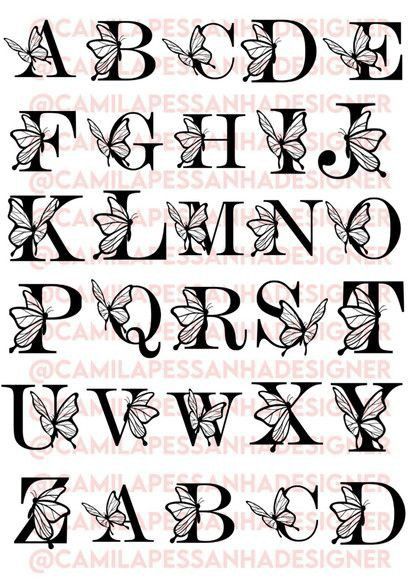 Borboleta Tattoo, Hand Lettering Alphabet Fonts, Butterfly Tattoo Stencil, Earthy Tattoos, Machine Embroidery Designs Projects, Lettering Styles Alphabet, Soul Tattoo, Graffiti Lettering Fonts, Picture Writing Prompts