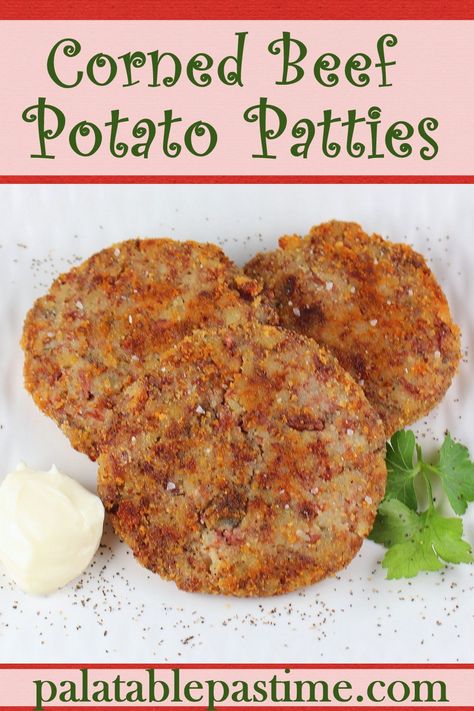 Corned Beef Potato Patties create  crispy pan  fried croquettes out of a mixture of cooked corned beef brisket and baked potatoes. via @suelau1 Corn Beef Patties, Corned Beef Patties, Corned Beef Sandwich, Canned Corned Beef, Flexitarian Recipes, Leftover Potatoes, Potato Patties, Beef Hash, Corned Beef Hash