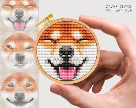 Dog cross stitch pattern PDF Shiba Inu cross stitch chart Pet cross stitch Funny dog Tiny embroidery Small cross stitch Instant download Dog Cross Stitch Pattern, Dog Cross Stitch, Color Numbers, Ith Machine Embroidery, Birds Embroidery Designs, Tiny Cross Stitch, Fabric Frame, Color Drawing, Animal Embroidery Designs