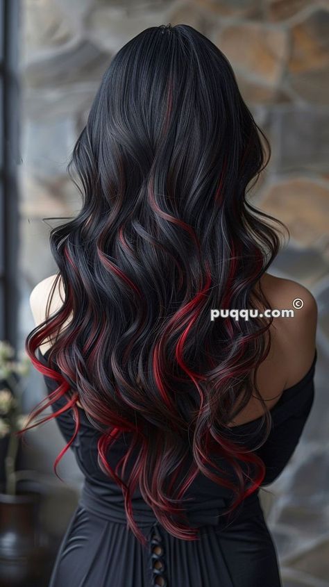 Black Hair With Red, Hair With Red Highlights, Black Hair With Red Highlights, Edgy Vibes, Black Red Hair, Hairstyle Braids, Trendy Bob Hairstyles, Dip Dye Hair, Black Hair With Highlights