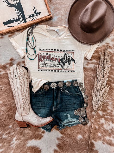 Fit true to size and are a unisex fit 100% Cotton Model wears a small and is a size 4/6 and 5'8" Recommended Sizing: Small - 2/4/6 Medium - 8/10 Large - 12/14 XL - 16 Fall Country Outfits, Summer Rodeo Outfits, Cowboy Vibes, Summer Plan, Liberty Black Boots, Nashville Outfit, Western Summer, Western Fits, Casual Country Outfits