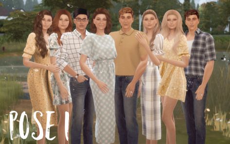 Big Family Poses, Large Family Poses, Sims 4 Couple Poses, Ts4 Poses, Sims 4 Decades Challenge, Bridesmaid Poses, Big Family Photos, Sims Stories, Sims 4 Family