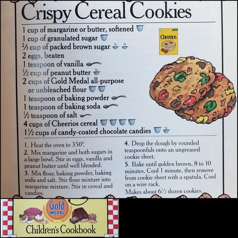 Alpha-Bakery Gold Medal Children's Cookbook (1997) Alpha Bakery Cookbook Recipes, Cheerios Cereal, Cereal Cookies, Family Baking, Vintage Cooking, Cook Books, Gold Medal, Cookie Sheet, Cookbook Recipes