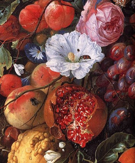 Jan Davidsz de Heem closeup Dutch Still Life, Painting Of Flowers, Baroque Painting, Fruit Flowers, Fruit Painting, Arte Inspo, Still Life Art, Flower Art Painting, Utrecht