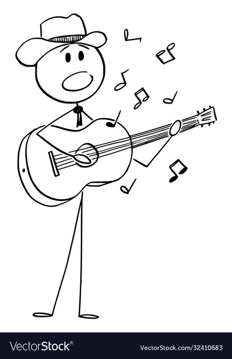 Singer Doodle, Music Cartoon Art, Singing Doodle, Drawing Of Guitar, Acoustic Guitar Drawing, People Singing Drawing, Song Sketch, Easy Figure Drawing, Music Drawing Ideas