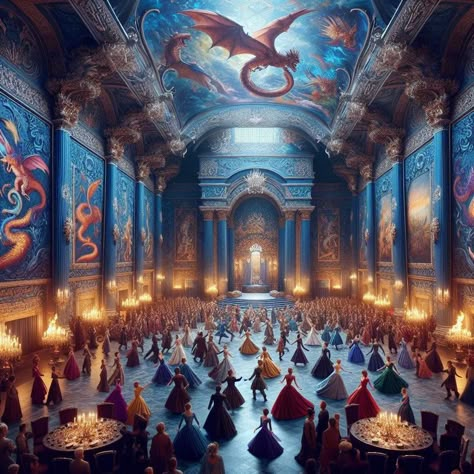 Fantasy Ball Aesthetic, Magical University, Fey Court, Fantasy Ballroom, Fantasy House Design, Ball Rooms, Hades Et Persephone, Fantasy Court, Fantasy Academy