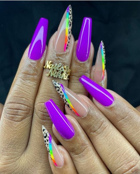 Red And Purple Nails, Purple Nails Designs, Neon Purple Nails, Lime Green Nails, Stilleto Nails Designs, Fancy Nail Art, Wow Nails, Purple Nail Designs, Beauty Nails Design