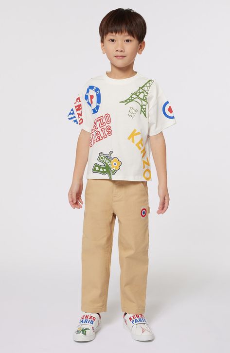 A embroidered logo adds understated sporty style to these straight-leg pants that are perfect for your kid's laid-back look. Zip fly with snap closure Front slant pockets; back patch pockets; cargo patch pocket 99% cotton, 1% elastane with 100% cotton trim Machine wash, dry flat Imported Dress Joggers, Workwear Trousers, Clothing Sites, Kenzo Kids, Designer Kids Clothes, Twill Pants, Kids Logo, Loungewear Shorts, Swimwear Girls