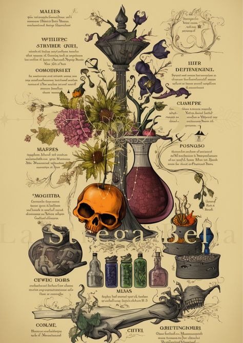 Witchy herbs and potions on a poster: Please note: This is for 1 poster only  The watermark will not be visible on the file you receive. This is a digital sheet which you download and print yourself - no need to wait. You can DOWNLOAD INSTANTLY. Please note that NO physical item will be sent. IMPORTANT NOTES ** Only digital files included. ** No physical item will be shipped. ** The image above shows you what the design looks like after printed and framed. ** Colors may vary slightly depending on the resolution of your screen. ** Printing results will also vary depending on your printer. ** Purchases are for PERSONAL USE only. You may not reproduce or re-sell in either print or digital form. All files are high quality 300 (dpi, pixels per inch) Witch digital prints on Etsy are an affordabl Witchy Posters, Witchy Prints, Witchy Herbs, Personal Altar, Witch Herbs, Backgrounds For Your Phone, Detailed Drawings, Nature Inspired Design, Character Creation