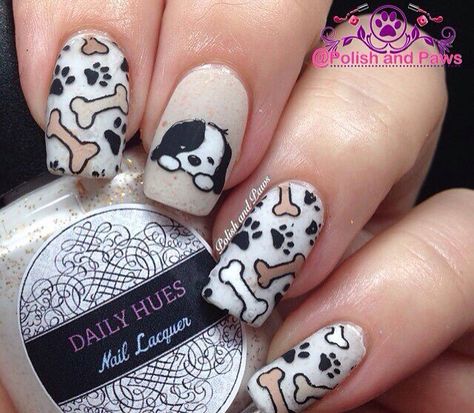 Puppy nails Dog Print Nails, Vet Nails, Dog Inspired Nails, Dog Acrylic Nails, Dog Nails Design Puppies, Nail Designs Dog, Puppy Nails, Nails Dog Design, Cute Dog Nail Designs