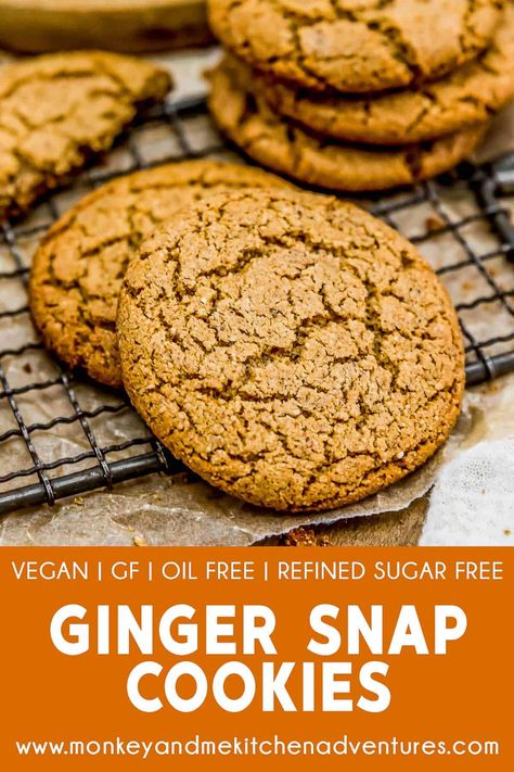 Vegan Ginger Snap Cookies, Vegan Ginger Snaps, Gluten Free Ginger Snaps, Almond Flour Substitute, Monkey And Me Kitchen Adventures, Monkey And Me, Plant Diet, Plant Based Desserts, Ginger Snap Cookies