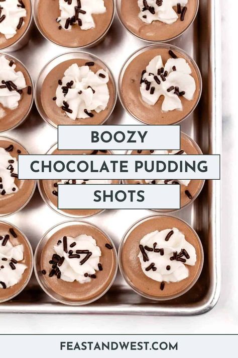 These creamy, boozy Chocolate Pudding Shots boast a blend of chocolate pudding with the smooth taste of Irish cream and coffee liquor store. Pudding Shots Chocolate, Baileys Chocolate Pudding Shots, Espresso Martini Pudding Shots, Cream Liquor Drinks, Chocolate Pudding Shots Alcoholic, Best Shots Recipes, Boozy Chocolate Pudding, Pudding Shots Alcoholic, Kahlua Shots