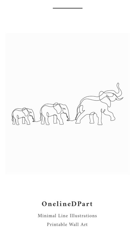 Family Of 4 Elephants Tattoo, 4 Elephant Tattoos, Elephant Tattoo Line Art, Line Only Tattoos, Lined Elephant Tattoo, Fine Line Elephant Tattoo Design, Elephant Aesthetic Art, Minimalist Elephant Tattoo Simple, Elephant Fineline Tattoo