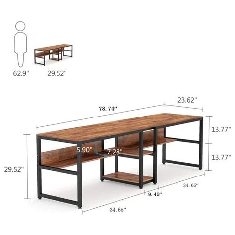 Desk For Two People | Wayfair Office Double Desk, Two Person Office, 2 Person Desk, Rustic Writing Desk, Desk With Bookshelf, Desk For Two, Two Person Desk, Low Bookshelves, Computer Desk With Shelves