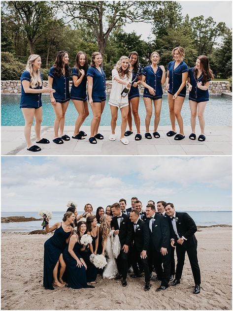 Navy Beach Wedding, Beach Wedding Navy, Timeless Classic Wedding, Sunday Photography, Newport Ri Wedding, Blue Beach Wedding, Beach Club Wedding, Wedding Entourage, Modern Chic Wedding