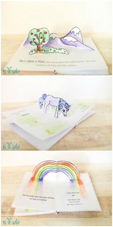 Learn a few extremely basic techniques for making pop up books and cards, and how to adapt them to make this My Little Pony pop up birthday invitation. Pop Up Books, My Little Pony Invitations, Diy Pop Up Book, Arte Pop Up, Kids Pop, Paper Engineering, Pop Up Art, Paper Pop, T-shirt Refashion