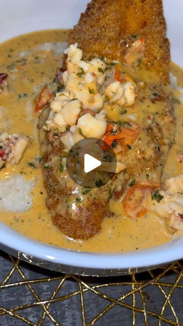 Breakfast With Fish, Fried Seafood Recipes, Fried Fish And Grits, Fish And Grits, Langostino Recipes, Lobster Cream Sauce, Seafood Meals, 100k Views, Fried Fish Recipes