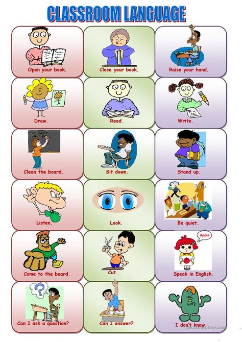 Classroom Commands, Esl Elementary, Nursery School Activities, Prek Literacy, Remedial Reading, Esl Learning, Classroom Charts, Kids Worksheets Preschool, Language Worksheets