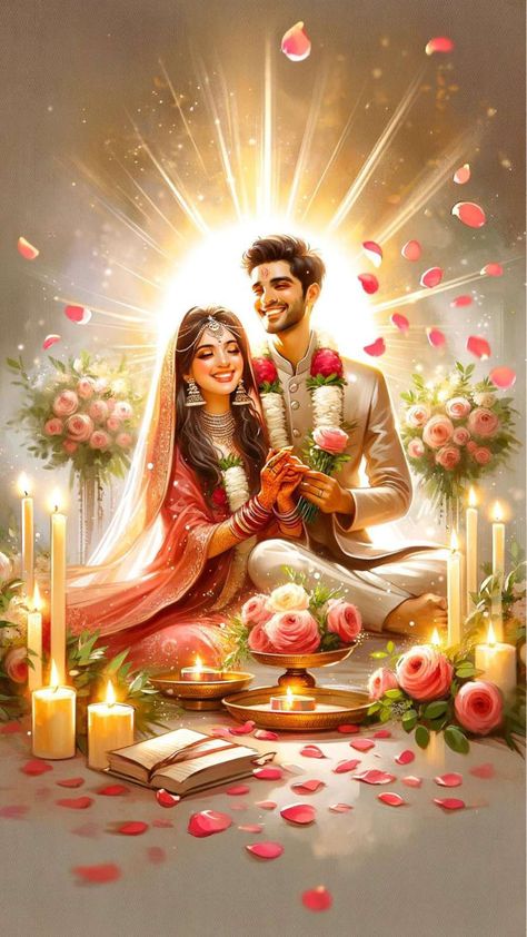 Indian Couple Goals, Digital Illustration Wallpaper, Romantic Digital Art, Divine Partner, Loves Photo, True Love Couples, Indian Wedding Aesthetic, Groom Cartoon, True Love Wallpaper