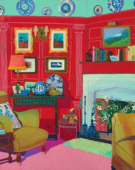 Andy Dixon Christies Faringdon House 2018 Red Wall Interior, Andy Dixon, Oil Painting App, Interior Paintings, Wall Interior, Red Wall, Interior Illustration, Red Walls, 로고 디자인