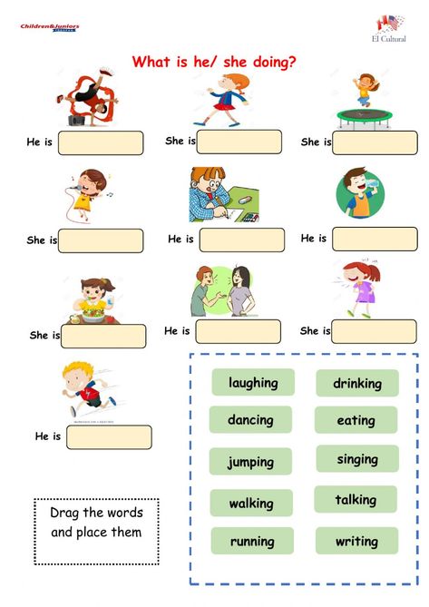 What is he-she doing? - Interactive worksheet What Are You Doing Worksheet, What Are You Doing, Present Continuous Worksheet, He And She, Present Continuous Tense, English Grammar For Kids, Present Continuous, Grammar For Kids, She Is