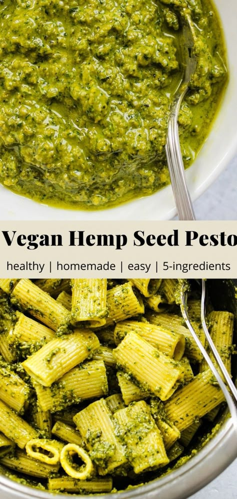 Vegan Hemp Seed Pesto Sauce | Walder Wellness, Dietitian (RD) Vegan Hemp Seed Dressing, Hemp Recipes Vegan, Hemp Seed Pesto, Hempseed Hearts Recipes, Vegan Hemp Seed Recipes, Recipes With Hemp Seeds, Hemp Seeds Recipes, Hemp Heart Recipes, Hemp Butter