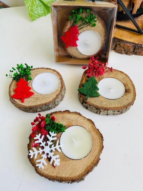 Wooden Log Candle Holders, Christmas Log Candle Holders, Christmas Tealight Holders, Corporate Employee Gifts, Christmas Fayre Ideas, Log Candle Holders, Rustic Christmas Gifts, Wooden Tea Light Holder, Christmas Hostess