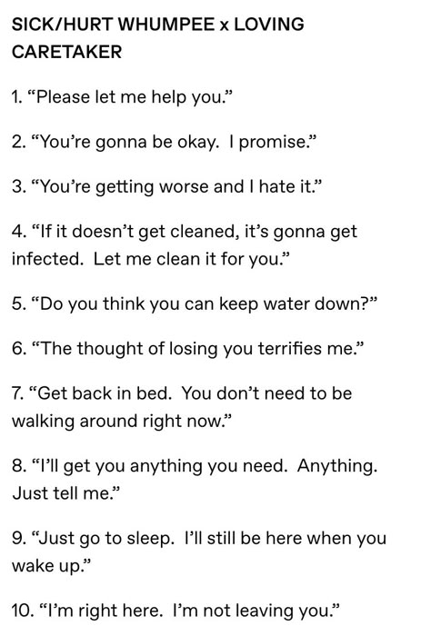 Injury Prompts Writing, Dialogue Prompts Hurt, Sick Writing Prompts, Aftercare Prompts, Otp Prompts Sick, Hurt Prompts, Sick Prompts, Torture Writing Prompts, Injury Prompts