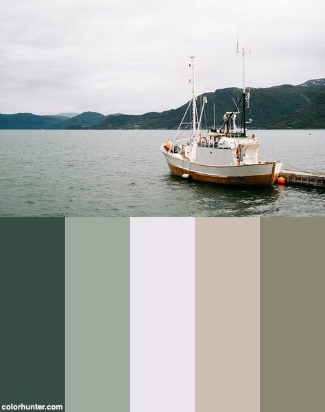 Fishing+Boat,+Norway+Color+Scheme Boat Color Palette, Fishing Color Palette, Norway Color Palette, Small Motor Boat, Viking Museum, Boat Interior Design, 60 Birthday, Yearbook Layouts, Fishing Room