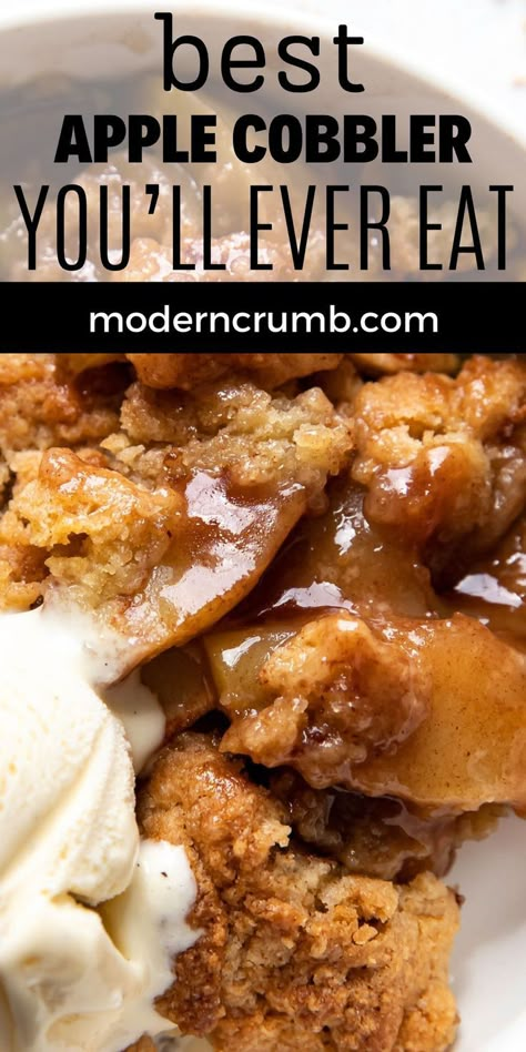 apple cobbler and vanilla ice cream. Apple Cobbler With Oatmeal Topping, Caramel Apple Cobbler Easy, Apple Carmel Pecan Cobbler, Apple Caramel Cobbler, Apple Cobbler For Two, Winter Cobbler Recipes, Carmel Apple Cobbler Recipe, Cinnamon Apple Cobbler Recipe, Cinnamon Roll Apple Cobbler Recipe