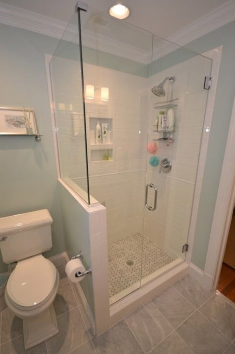 Remodel Shower Stall, Luxury Small Bathroom, Bathroom Shower Stalls, Beautiful Small Bathrooms, Small Basement Remodel, Small Shower Remodel, Shower Stalls, Small Bathroom With Shower, Half Walls