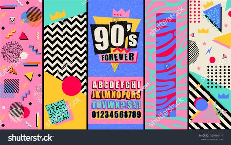 90s and 80s poster. Nineties forever. Retro style textures and alphabet mix. Aesthetic fashion background and eighties gra #Ad , #Affiliate, #alphabet#textures#mix#fashion 90s Graphic Design, 80s Poster, Graphic Design Styles, Retro Graphic Design, Fashion Background, Event Template, Music Party, Vintage Graphic Design, Vintage Eclectic