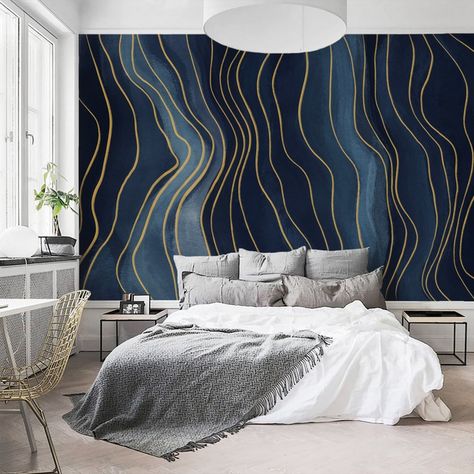 Traditional Accent Wall, Accent Wall Mural, Art Wall Mural, Large Wall Murals, Navy Walls, Wallpaper Stores, Lines Wallpaper, Temporary Wallpaper, Master Room