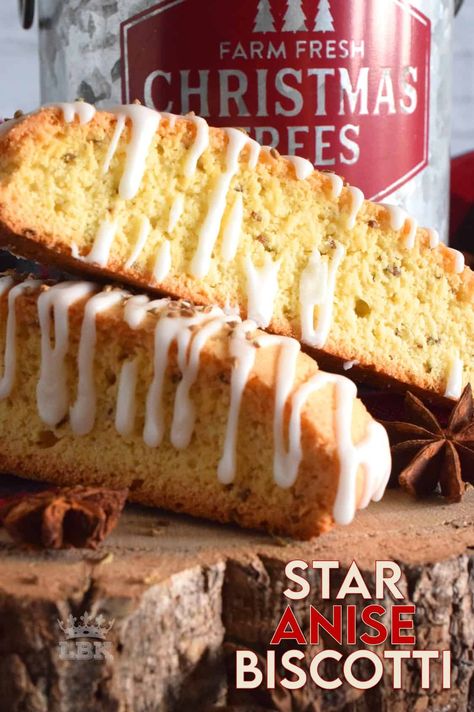 If you love the taste of licorice, you'll love Star Anise Biscotti! Light and crispy, and beautifully glazed with simple icing; these pair so well with a latte and make a perfect afternoon treat! #star #anise #licorice #biscotti #christmas #holiday #baking #glazed Star Anise Recipes Food, Star Anise Cookies, Anise Scones, Star Anise Recipes, Biscotti Anise, Anise Recipes, Anise Biscotti Recipe, Biscotti Christmas, Anise Biscotti