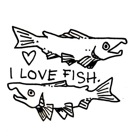 Cat With Fish In Mouth Drawing, Sockeye Salmon Drawing, Shark Skeleton Drawing, Salmon Drawing Simple, Silly Fish Drawings, Cute Simple Animal Drawings, Animals In Love Drawing, Fish Drawing Aesthetic, Fish Head Drawing