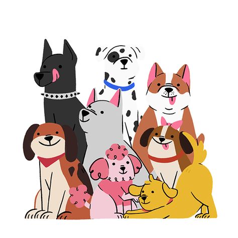 Funny Dogs Drawing, Dog Treat Illustration, Dog Breeds Illustration, Dog Shelter Logo, Simple Dog Illustration, Happy Dog Illustration, Pet Illustration Design, Cats And Dogs Illustration, Dog Illustration Simple