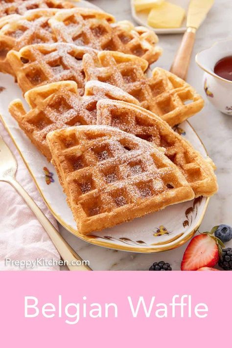 My super easy Belgian Waffles recipe makes waffles that are golden brown and crisp on the outside, tender and fluffy on the inside, and perfect for topping with melting butter and sweet maple syrup. Waffle Recipe No Butter, Waffle Recipe Crispy, Preppy Recipes, Belgium Waffle Recipe, Easy Belgian Waffle Recipe, Best Belgian Waffle Recipe, Belgian Waffle Recipe, Belgium Waffle, Belgian Waffles Recipe